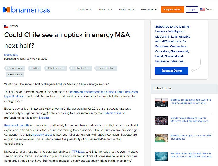 Could Chile see an uptick in energy M&A next half?
